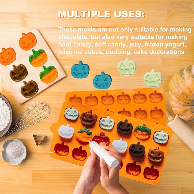 Silikon Halloween Kürbisformen: 15-Mulden Schokoladenformen zur Herstellung von Schokolade, Kuchen, Pudding, Gelee und Eiswürfeln, Orange