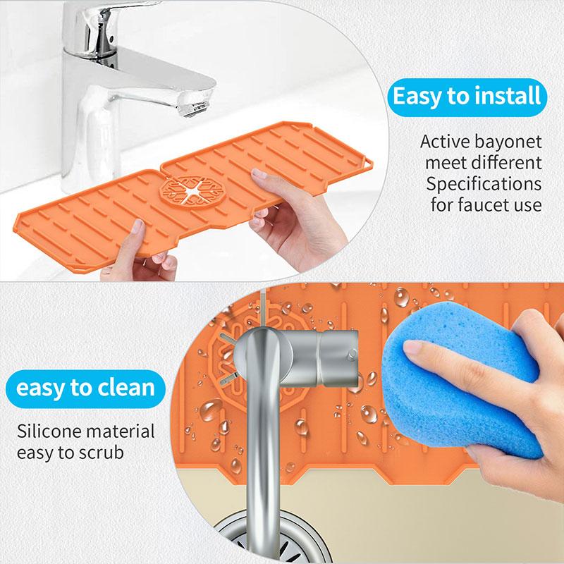Faucet Sink Splash Catcher Washable Silicone Backsplash Guard Drying Mat Faucet Drip Kitchen Bathroom Counter Sink Splash Guard