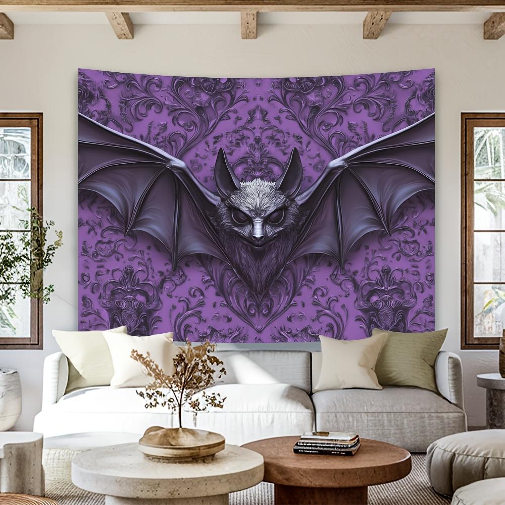 Elegant Purple Bat Wall Tapestry with Intricate Baroque Patterns - Polyester, Feather-Free, Perfect for Living Room, Bed