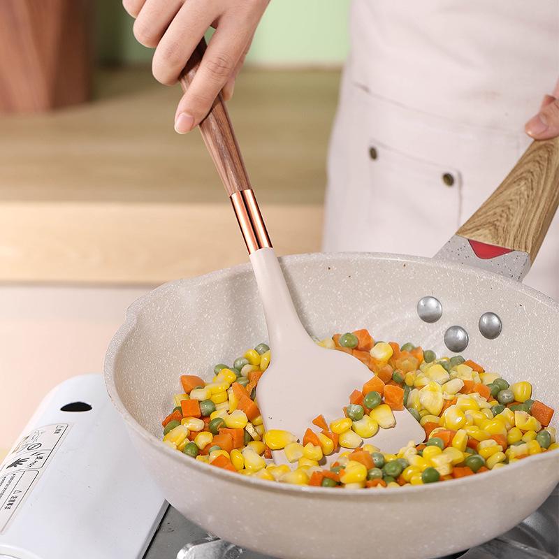 "10-Piece Wood Grain Silicone Kitchenware Set: Cooking Spoons & Spatulas"