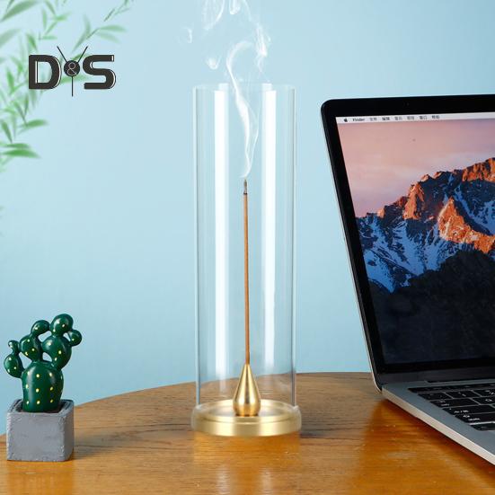 Räuchergefäß mit transparenter Abdeckung, Räucherstäbchenhalter, Aschenbecher, Tablett für Zuhause, Büro, Schreibtisch, Yoga, Meditation, Dekoration