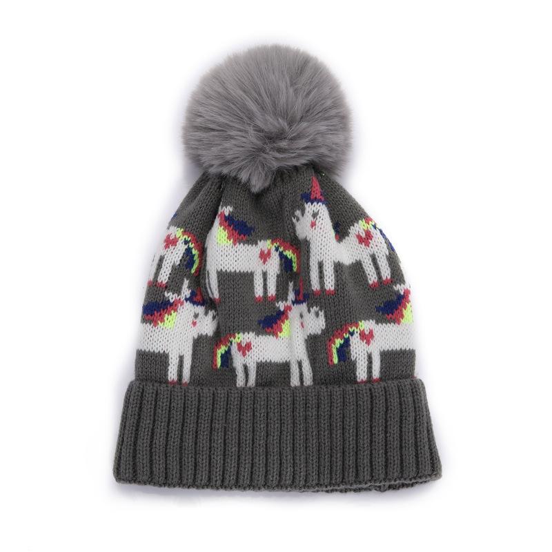 

Детская вязаная шапка для малышей, осенне-зимняя теплая шапка от холода, милая мультяшная шапка с единорогом, шерстяная шапка для детей 50-52cm серый
