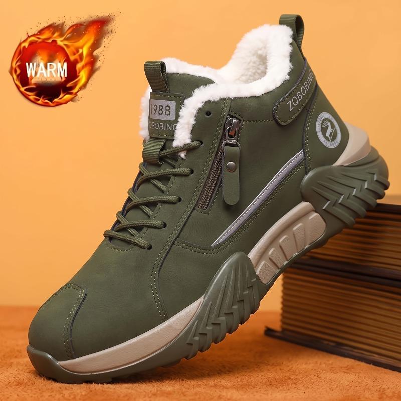 Autumn and Winter Men's Wide Toe Hiking Boots Sports Outdoor Shoes Fleece-Lined Warm Hiking Boots