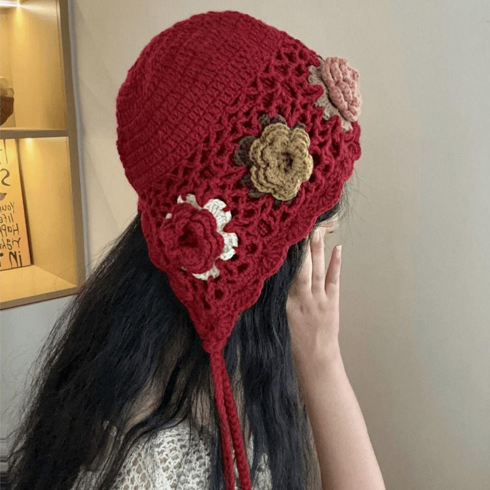 Tassels Tassel Beanies Hollow Out Knit Cap Fashion Crochet Knitted Hat Apparel Accessories