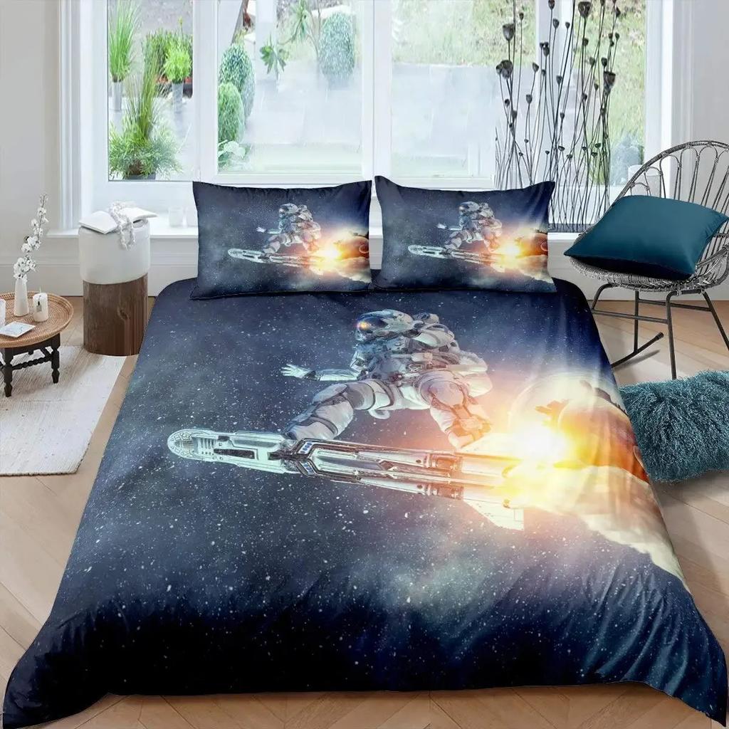 Astronaut Duvet Cover Set Galaxy Outer Space Bedding Set 3D Boys Cosmonaut Spaceman Comforter Cover Universe Planet Quilt Cover