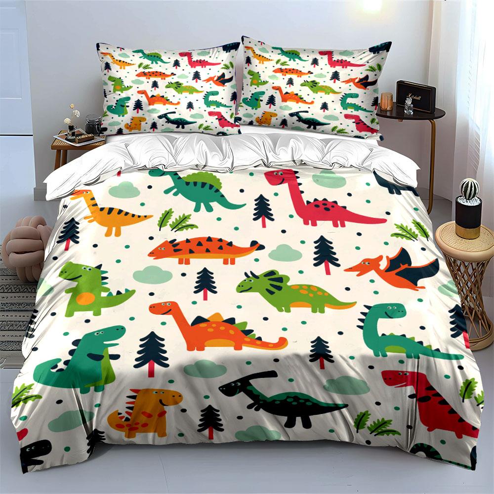 Cartoon dinosaurs forest print Bedding Set for Kids Luxury Gift 3pcs Digital Print Comforter Set Soft Comfortable Breathable