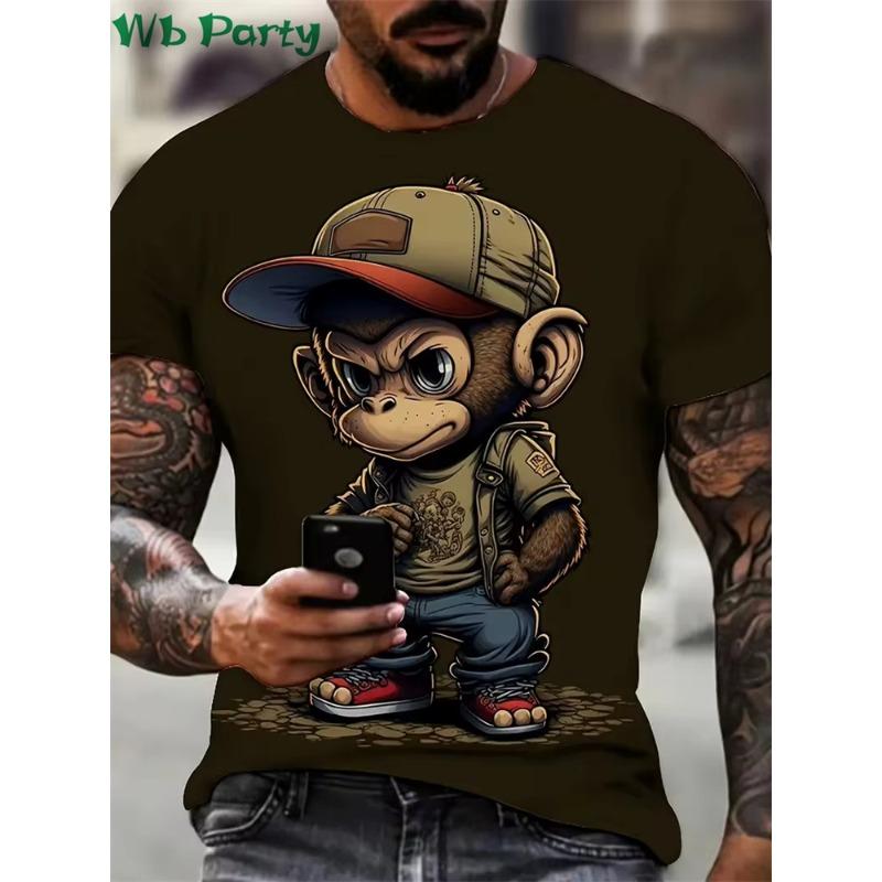 Hip Hop Monkey Pattern Print T-shirts O-Neck Short Sleeve Tee Designer Clothes Men Monkey Print Clothes Men Designer T-shirts