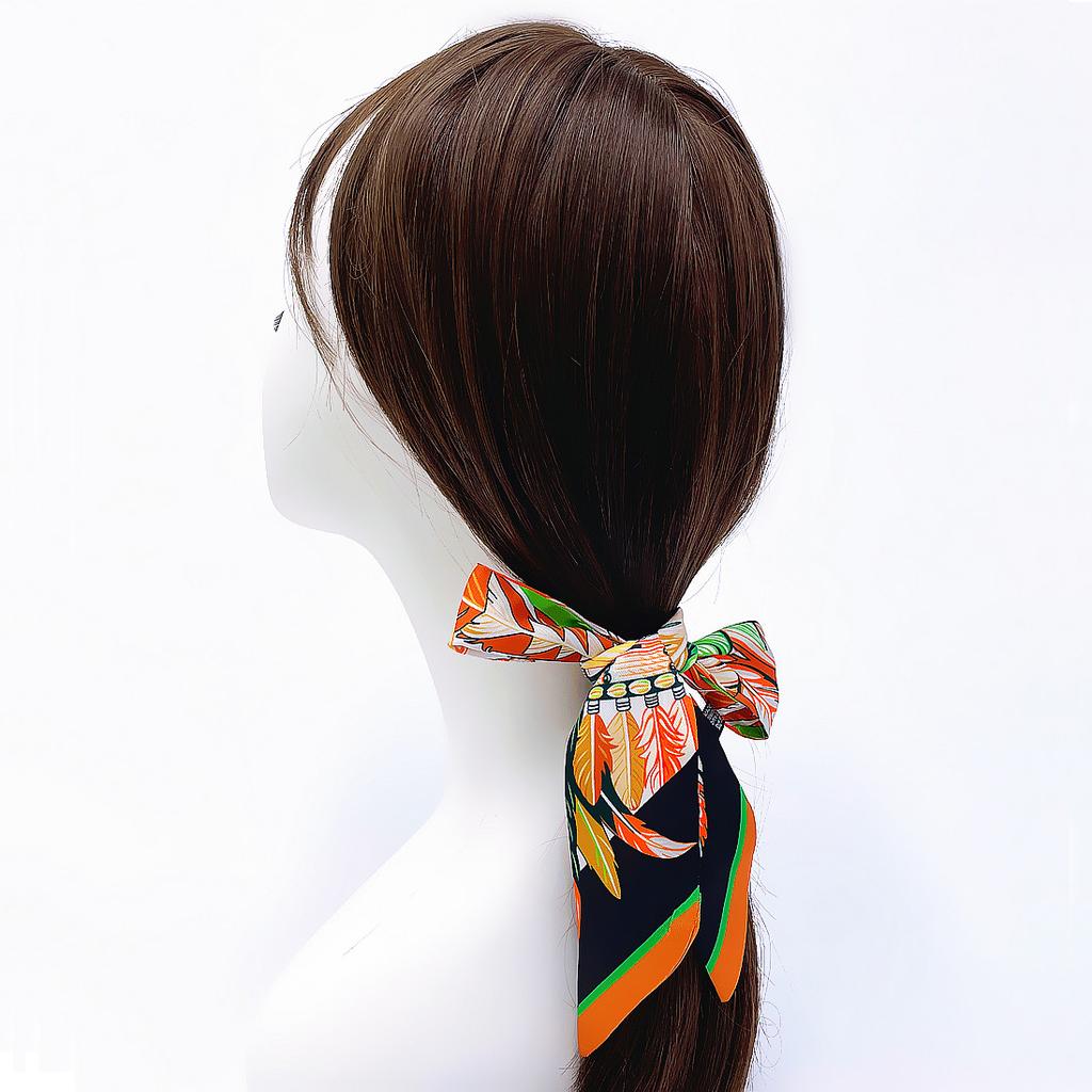 Europe Fashion New Animal Feather Pattern Ladies Leisure Decoration Twill Long Strip Streamer Silk Scarf Tie Bind a Bag Ribbon