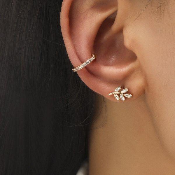 Stylish Fashionable Bohemian No Piercing Crystalline Rhinestone Leaf Ear Cuff Earrings Fake Piercing Clip For Women Earrings Jewelry BijouxTrendy Cuff