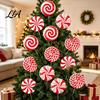 Outdoor Holiday Lawn Decorations 12Pcs Christmas Candy Yard Stakes, Hollow Board Garden Decor with Metal Spikes, Tree Ground Inserts Red White