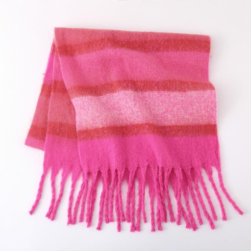 Striped scarf women's autumn and winter mohair color warm versatile shawl atmosphere scarf trendy fashion