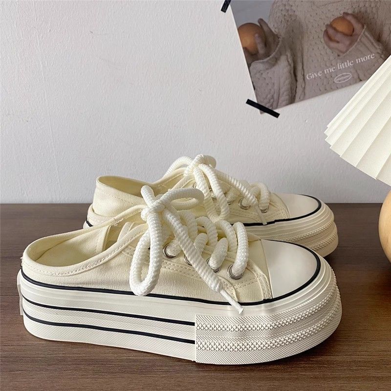 

Cream two wear platform canvas shoes and one pedal white shoes for women s 2025 autumn versatile thin breathable board shoes 40