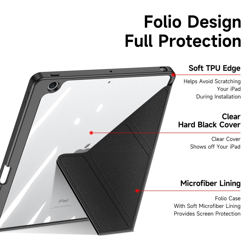 For Apple iPad 10.2 2026/iPad Pro 12.9 11/iPad Air 4 5 Case Detachable Tablet Multiple Stand Angles Clear Back Cover Mini 6