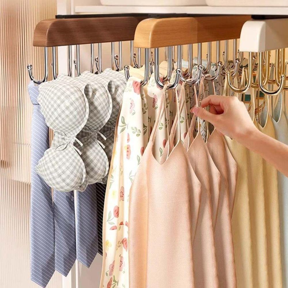 Wood Hat Storage Hanger 16 Hooks Clothes Hanger New Underwear Storage Rack  Home