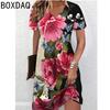 Women Summer V-Neck Short Sleeve Casual Loose A-Line Dress Big Size 3XL Female Elegant Vintage Floral Printed Dress Vestidos