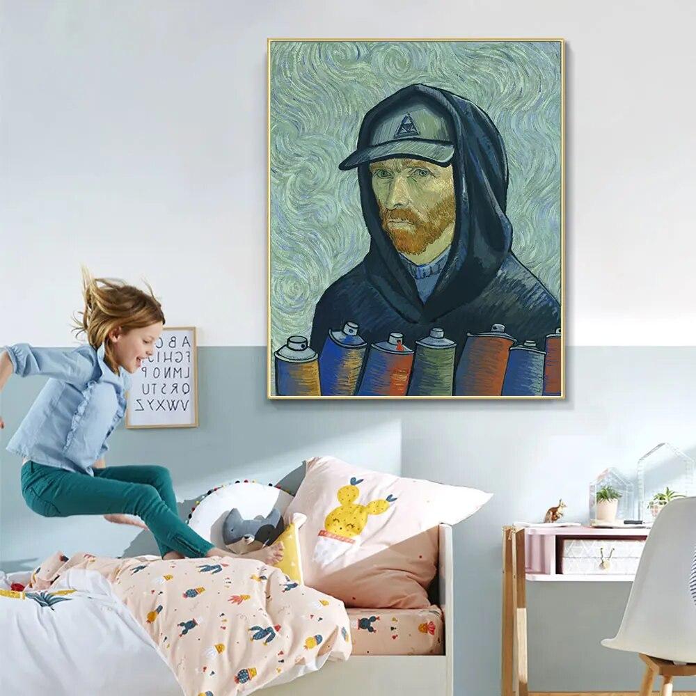 Bellissimo Poster Stampa Autoritratto di Van Gogh Tela Arte da Parete Pittura Divertente Ritratto Vintage Immagine per Soggiorno Decorazione Casa