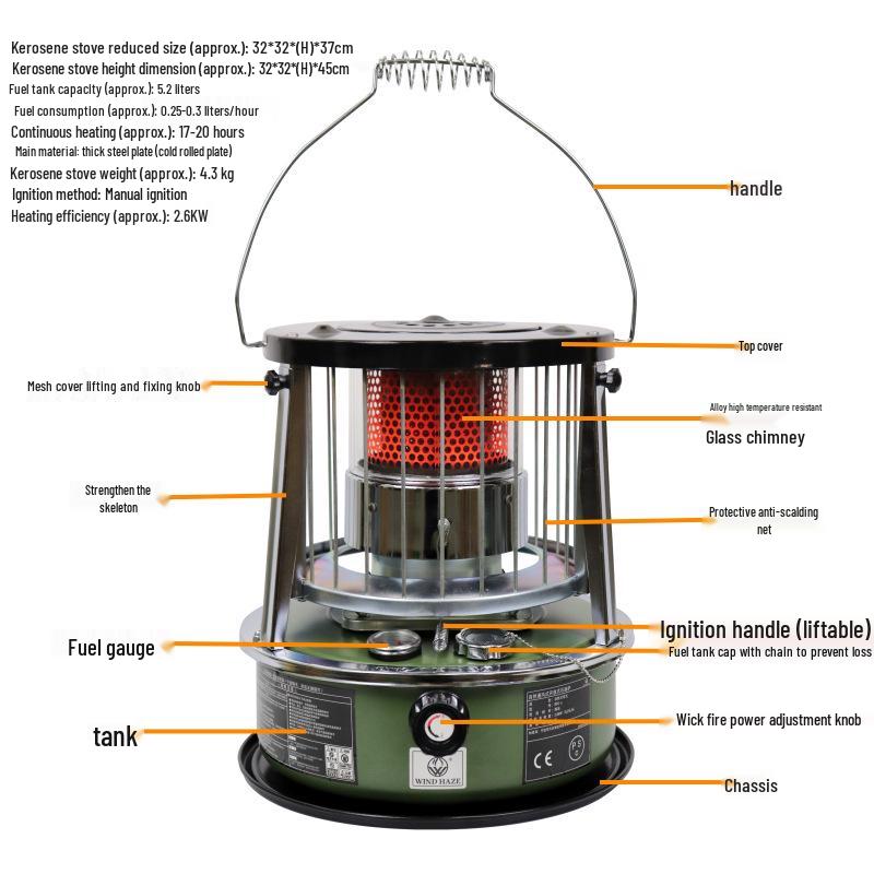 Portable Adjustable Kerosene Heater for Home, Outdoor Camping, BBQ, and Ice Fishing