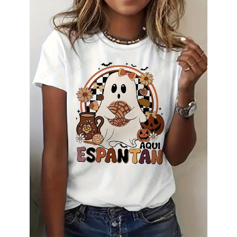 

Women T-shirt Halloween Women Fashion O-Neck Short Sleeve Oversized Tops Tees Female Clothing Pumpkin XL