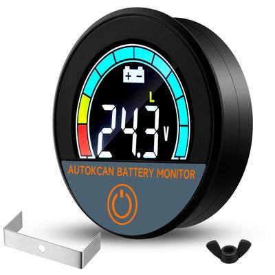 Battery Monitor Voltage Meter DC 12V 24V 48V 60V 72V 84V Waterproof Digital Indicator Round Golf Cart Battery Meter Embedded LCD Display Voltage