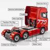 HUINA 1/18 19CH RC Truck 1501 770S Scania Alloy Tractor 2.4G Remote Control Engineering Trailer Truck with Light and Sound Toys