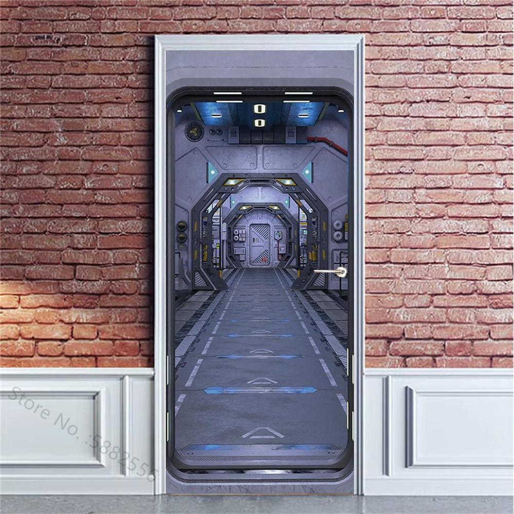 PVC Self-Adhesive Waterproof Door Sticker Modern Simulation Door Mural Wallpaper Living Room Study Home Decor Art Door Poster