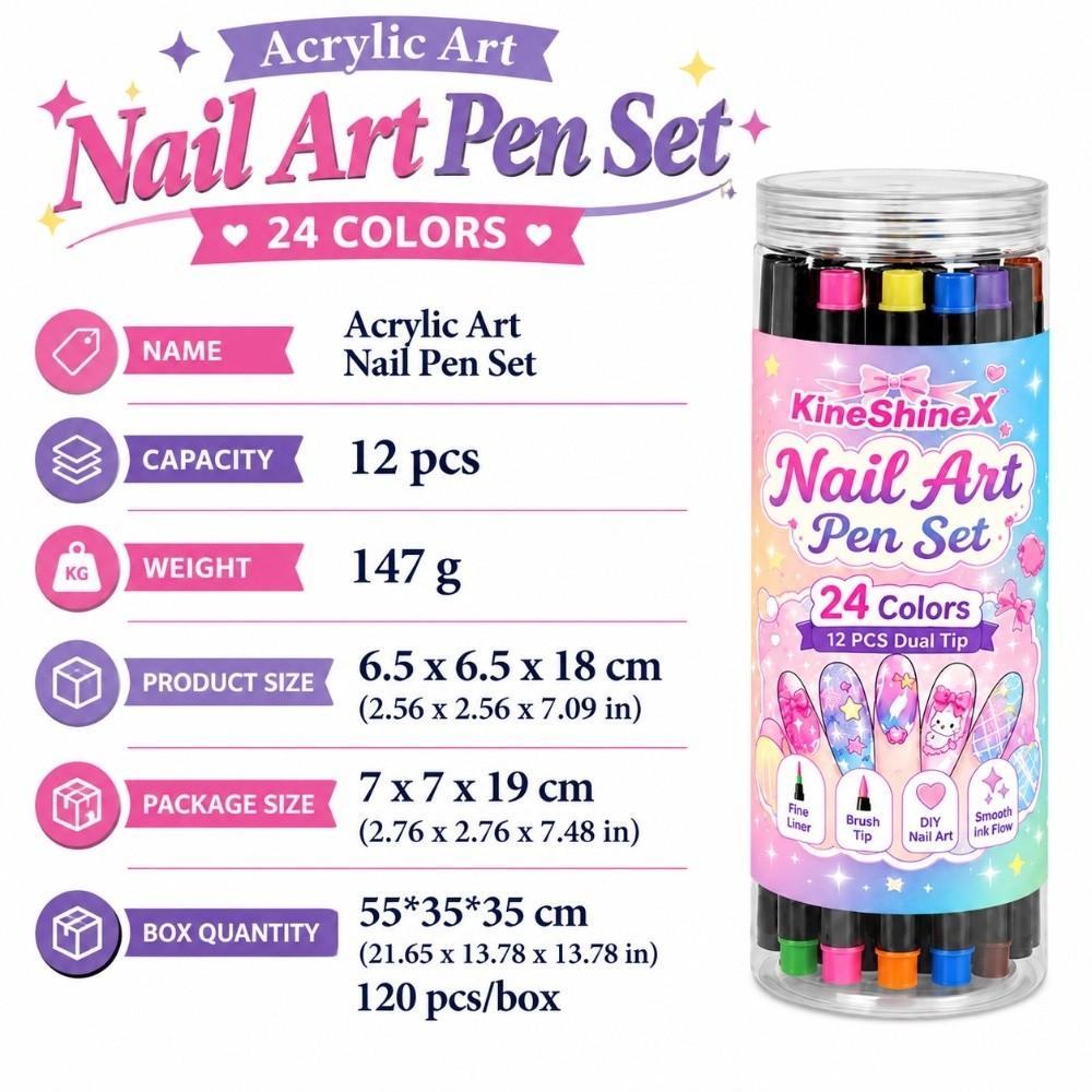 Vivid Color Nail Marker Dual Tip Nail Drawing Pen Set Portable Nail Art Pen Salon Manicure