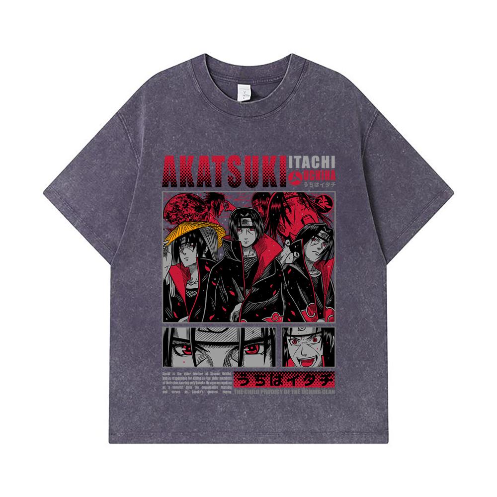 275 GSM Washed T-shirts 100% Cotton Naruto V8 Itachi Print Unisex Heavy Cotton T Shirt