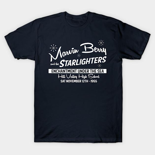 Men Black Print T-shirt Back To The Future Marvin Berry And The Starlighters Band No-Cut Transfer Paper Print Cotton Tshirt M тёмно-синий