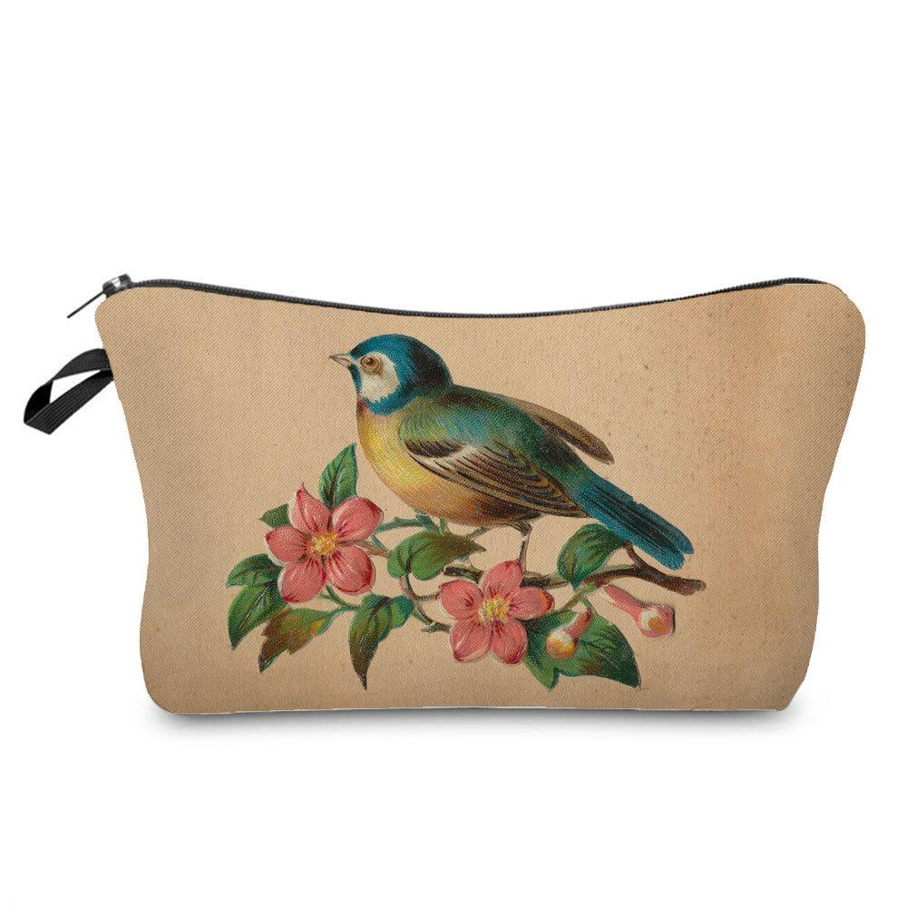 Women Bird Print Cosmetic Bag Toiletries Organize Travel Storage Case 6758