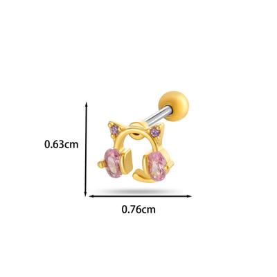 Strass Schattige Oortelefoon Oorbellen Voor Vrouwen Koper Ingelegd Zirkonia Stud Roestvrij Staal Piercing Oor
