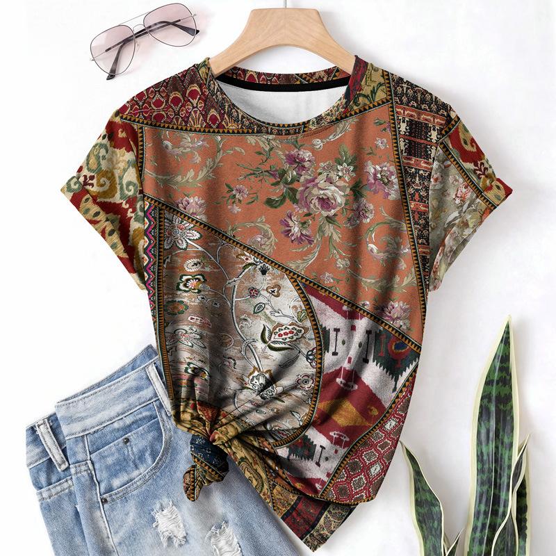 

Летняя женская футболка с коротким рукавом и круглым вырезом, с узором из 3D-элементов, свободная, дышащая, из легкой ткани 6XL