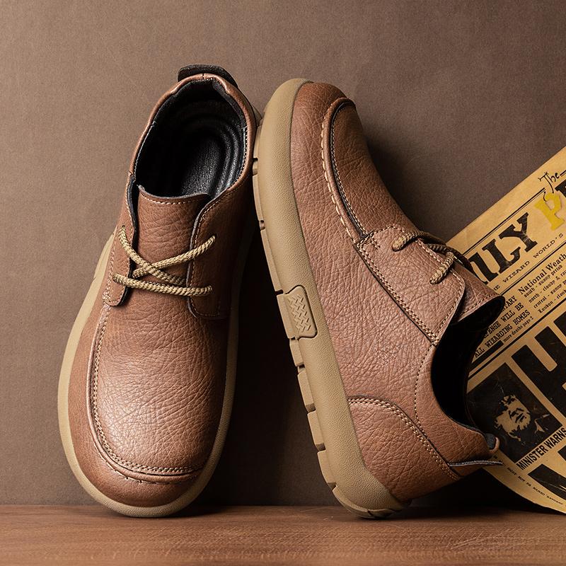 Men Plus Size Retro British Style PU Leather Shoes Ankle Comfortable Foot Feel Casual Shoe Wear-resistant Outsole Walking Shoes