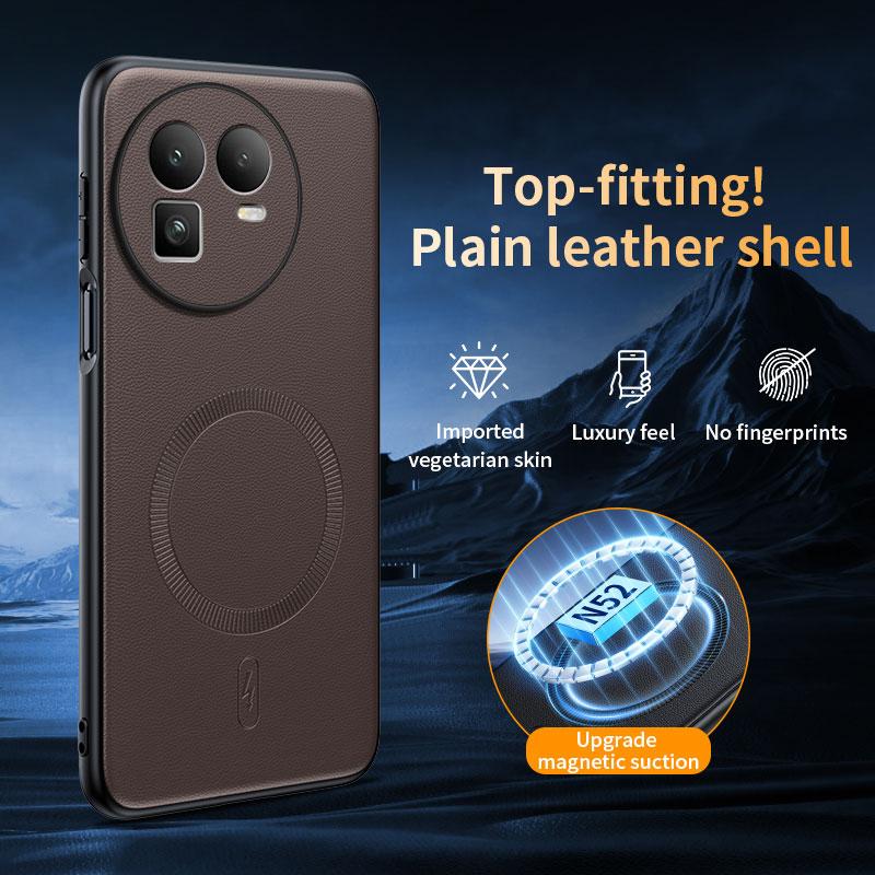 Für Realme GT8 Kameraschutz Lederstruktur Hülle Für Realme GT8 Magnetisches Kabelloses Laden Dünne Rückabdeckung Stoßfänger