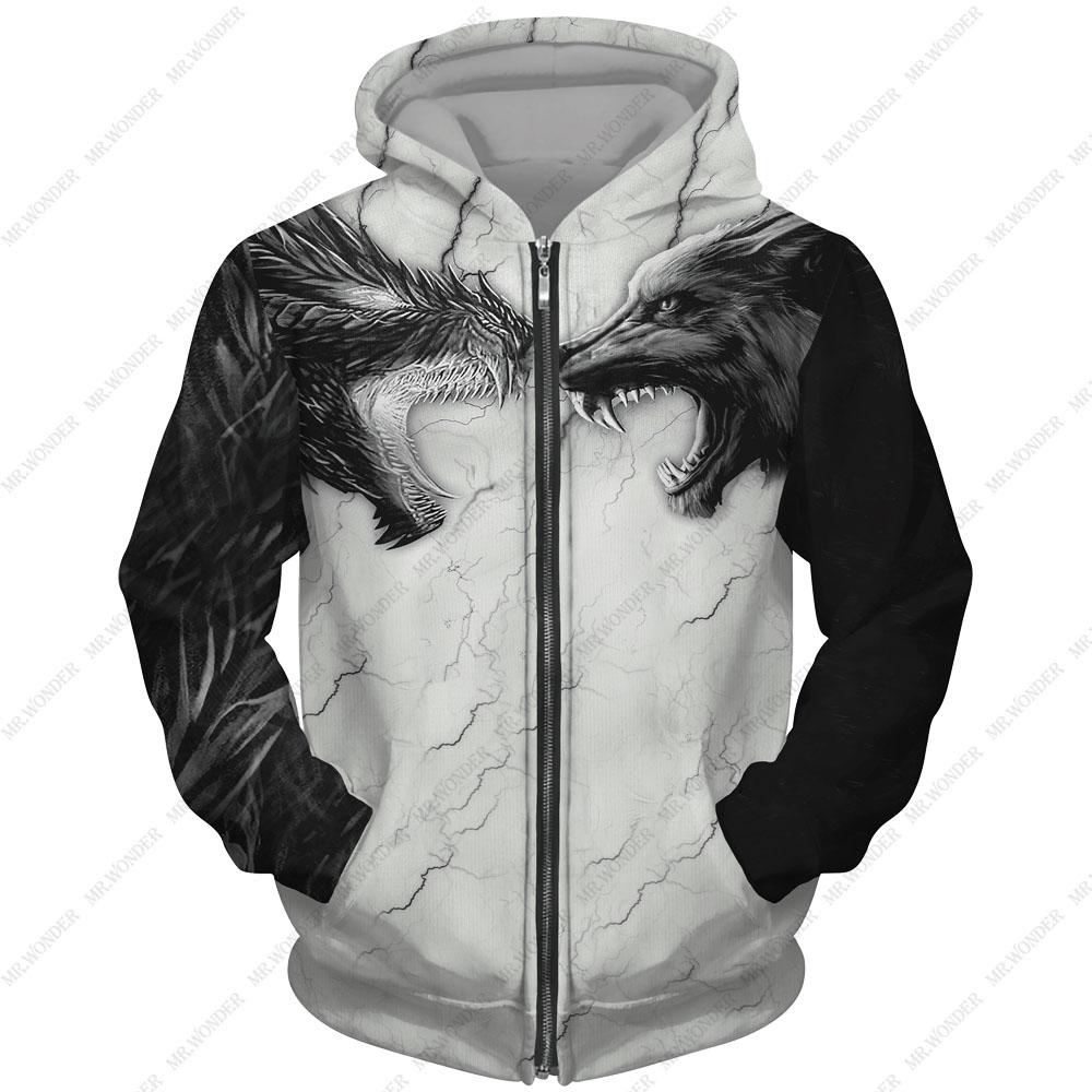 Весна Осень Волк 3D Печатный Молния Толстовка Унисекс Крутой Молния Пуловер Животный Графический Свитшот Мужская Уличная Одежда Большие Топы S 2149₽