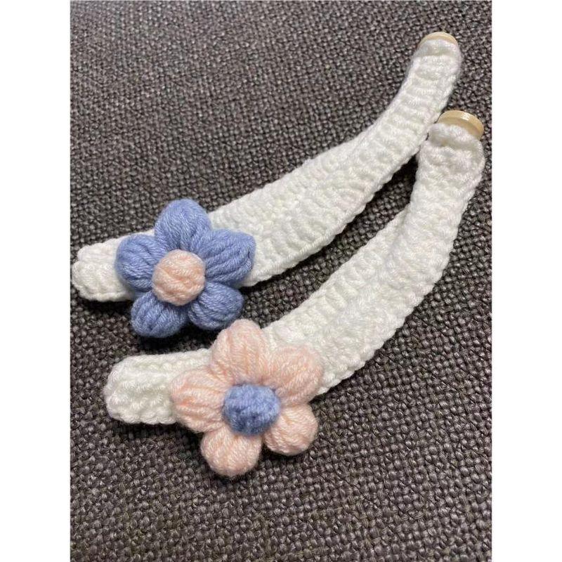 

Cat Collar Pet Supplies Decoration Dog Ornament Cat Necklace Bow Tie Kitten Collar Cat Bell Cat Scarf XS Blue powder collar-puff flower