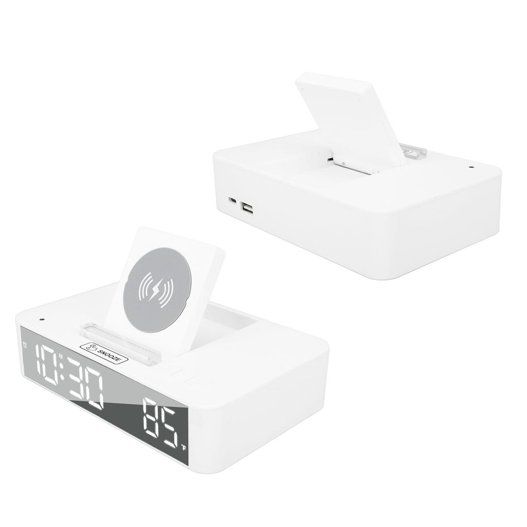 10W Digital Alarm Clock One Button Lifting LED Mirror Electronic Clock with 10W Wireless Charging for Bedroom