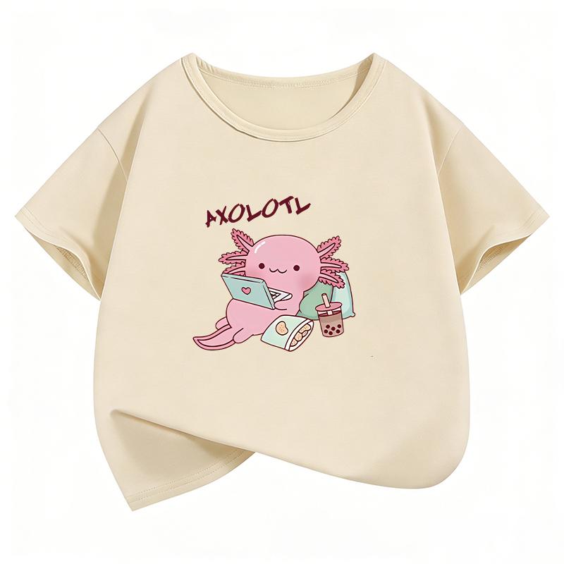 New Animal Axolotl Drinking Bubble Tea T Shirts Funny Summer Kids Childrens Tshirt Boys Girls Casual Top Tee