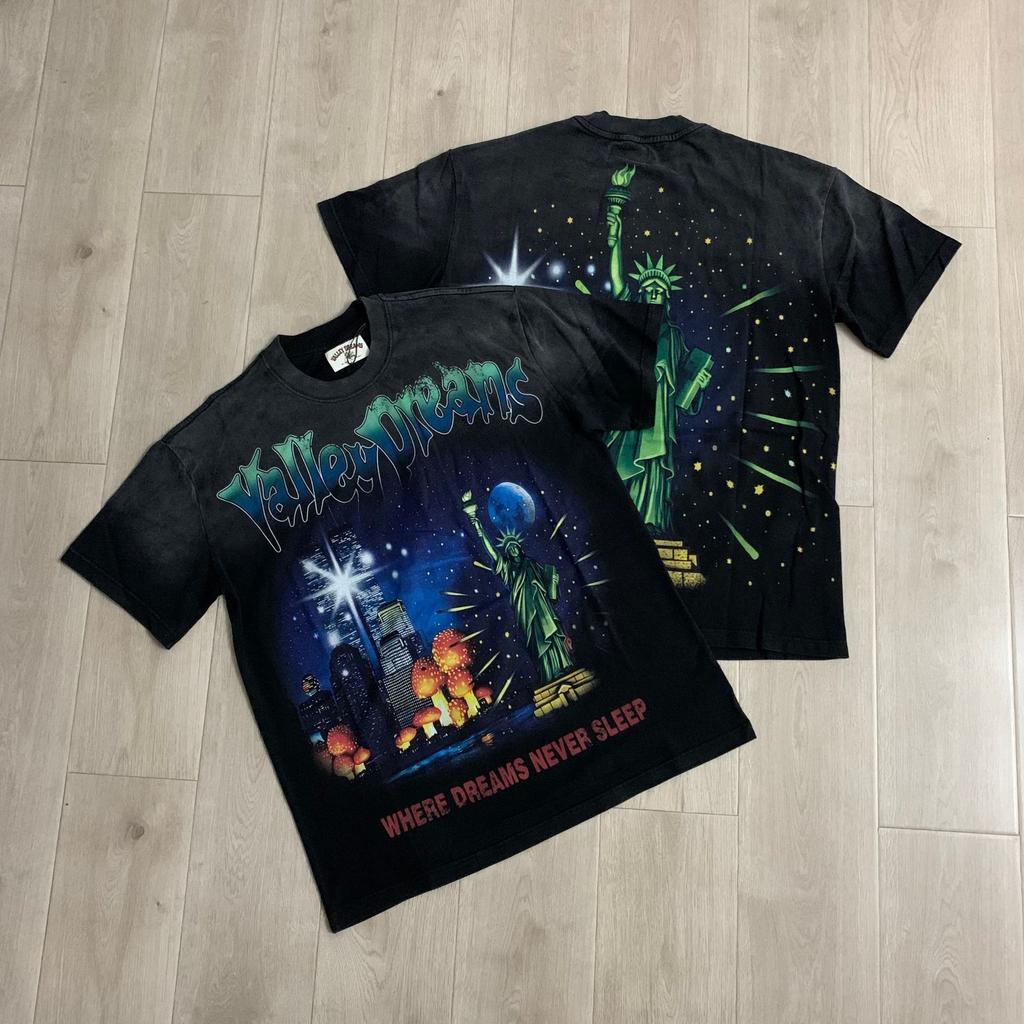 American retro ValeForever washed old hot diamond pure cotton short sleeve high street tide brand star T-shirt sweater