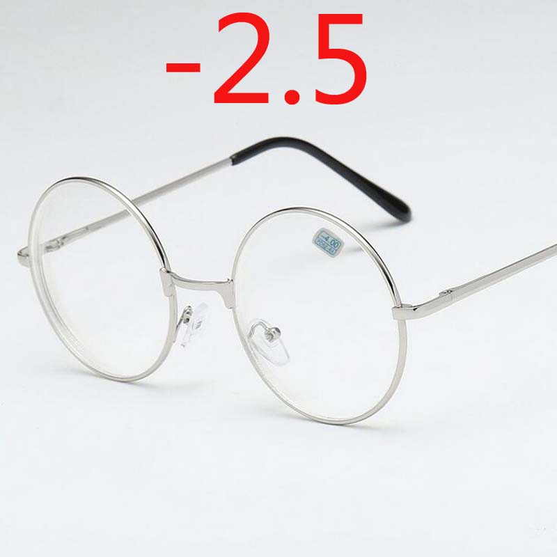 Round Glasses Woman Men Glasses Retro Myopia Optical Metal Frames Clear Lens Black Silver Gold Eyeglasses -1.0 -1.5 -2.0 To -4.0