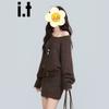 Womens Off-Shoulder Long Sleeve Knit Dress Slim Fit Casual Winter Sweater With Waist Belt