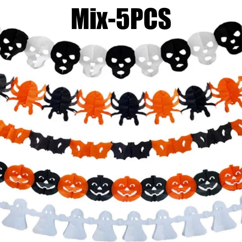 Mantle Hanging Decor Halloween Banner 3M Black Orange Paper Garland Spooky Pumpkins Bats Spider Party Decoration Solution