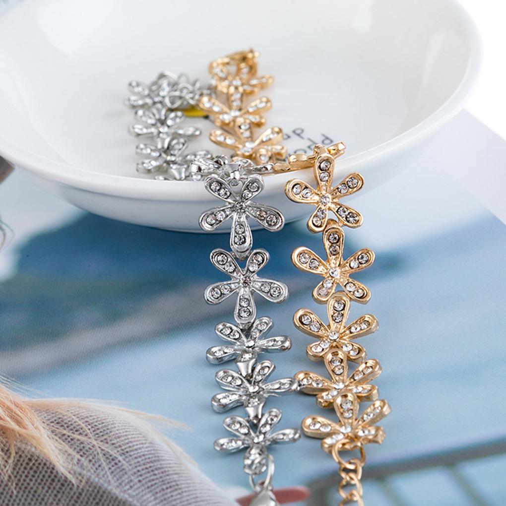 Rhinestone Inlaid Bracelet Women Snow Flowers Adjustable Bangle Hand Charm Chain Jewelry Gift