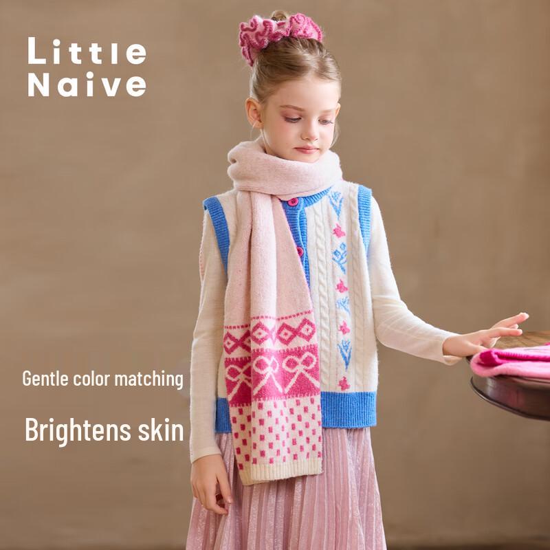 

Little Naive Girls Bow Jacquard Wool Blend Scarf