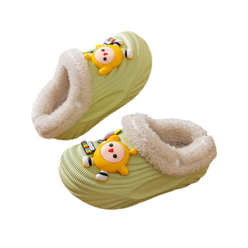 EVA Kids' Winter Cotton Slippers: Velvet-Lined, Non-Slip, Cute Cartoon Design, Removable, Parent-Child Match, for Boys and Girls