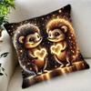 1Pc Hedgehog Love Heart Printed Throw Pillow Cover, Suitable For Sofa, Bedroom, A Healing Gift For Couples And Animal Lovers.