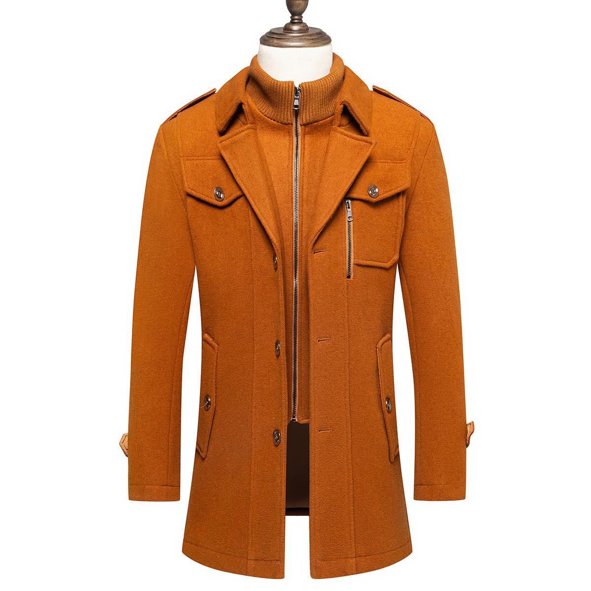 

Осенне-зимнее мужское шерстяное пальто Мужское среднее и длинное шерстяное пальто с двойной горловиной и вертикальной молнией Мужское пальто Шерстяное пальто 4XL оранжевый