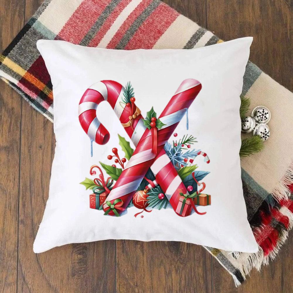 Christmas Kids Bedroom Cushion Cover Christmas 26 Letter with Santa Claus Couch Pillow Cover Xmas Party Decor  Presents for Famliy Kids
