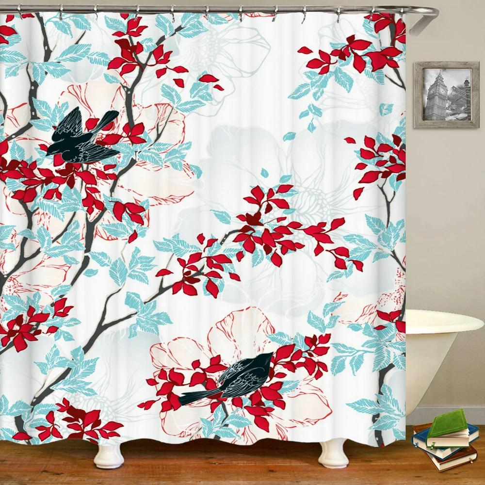 

Retro Flowers Plant Leaves Shower Curtains Bathtub Accessory Home Decoration Bathroom Curtains Waterproof Polyester With Hooks W60H190(CM)-1 Pcs