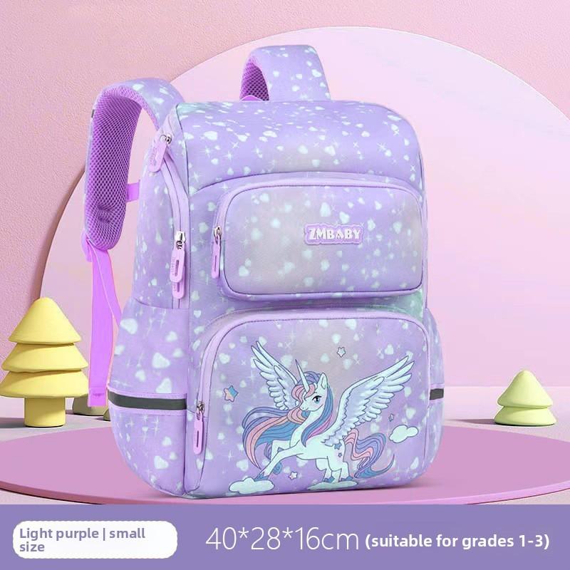 

Kids School Backpack Cartoon Dinosaur Oxford Fabric Lightweight Dual Shoulder For Elementary Students Light Purple Small