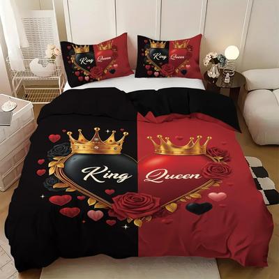 3Pcs Love Couple Pattern Printed Bedding Set, 1*Quilt Cover+2*Pillowcase, Suitable For Couples And Adults Bedrooms